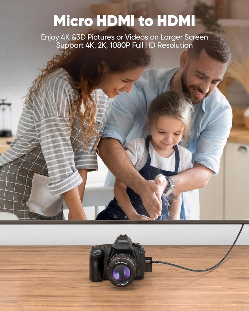 Highwings 4K Micro HDMI to HDMI Cable 3.3 FT, Micro Male to HDMI Male Cable Nylon Braided Cord Adapter 2.0 4K@60HZ 2K@165HZ 18Gbps Compatible with Laptop Camera Monitor HDMI to Micro HDMI Black - Image 3